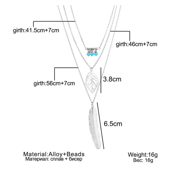 3/$30 Silver 3 Layered Necklace Leaf Feather Boho - Picture 4 of 4